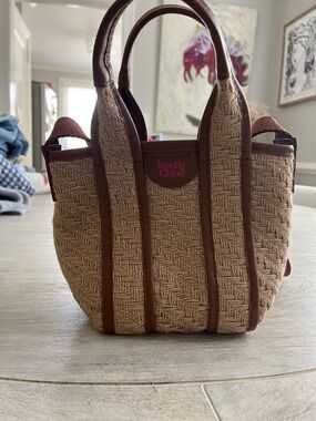 See By Chloe Beige Woven Mini Tote with Brown Trim